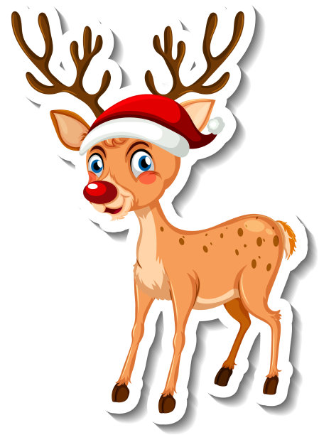 贴纸模板与圣诞驯鹿卡通图片下载