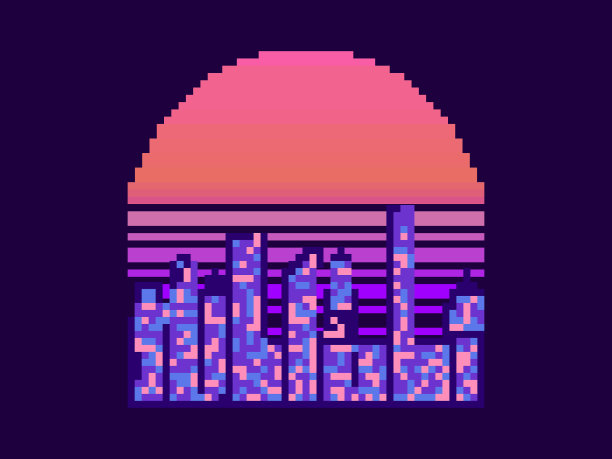 像素艺术城市日落8位城市景观图片下载