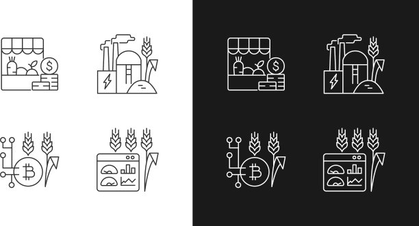 自动化系统在农业线性图标设置图片下载