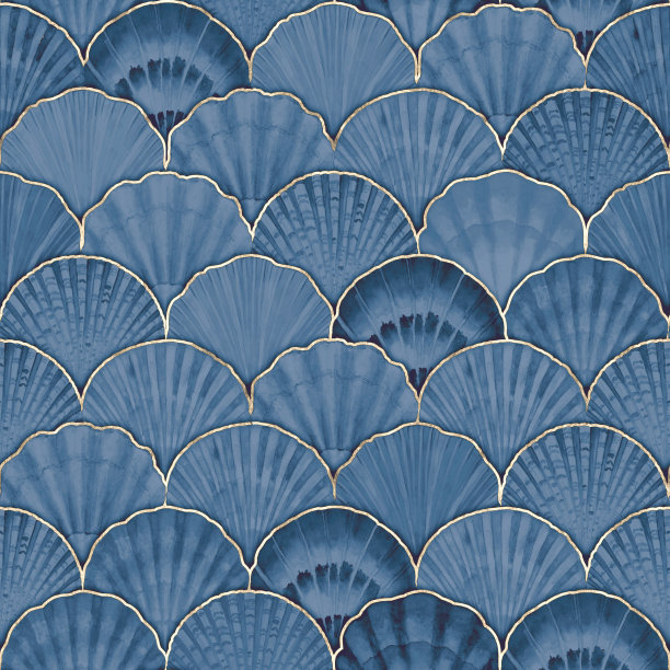 水彩海贝壳无缝图案。手绘贝壳纹理复古海洋背景图片下载