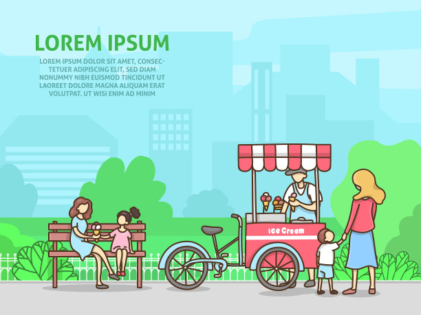 骑自行车和冰淇淋在城市公园doodle图片下载