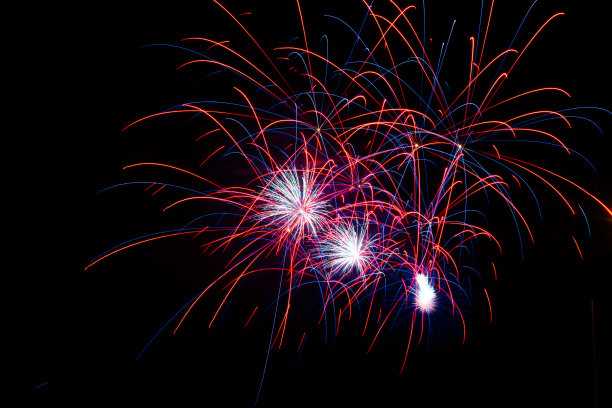 彩色的烟花。发光的棕榈树。政党和纪念日图片下载