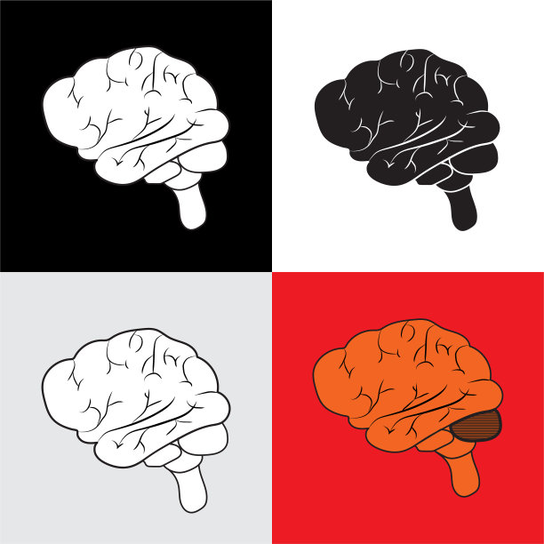 脑标志图标矢量插图孤立的多色背景。图片下载