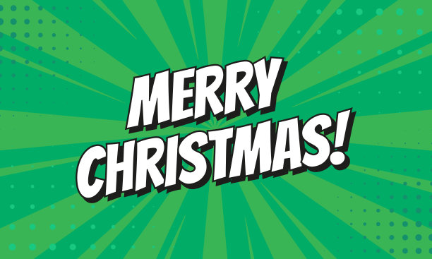 绿色条纹图案上带有彩色半色调阴影的复古漫画演讲泡泡。圣诞快乐。矢量插图，复古设计，流行艺术风格图片下载