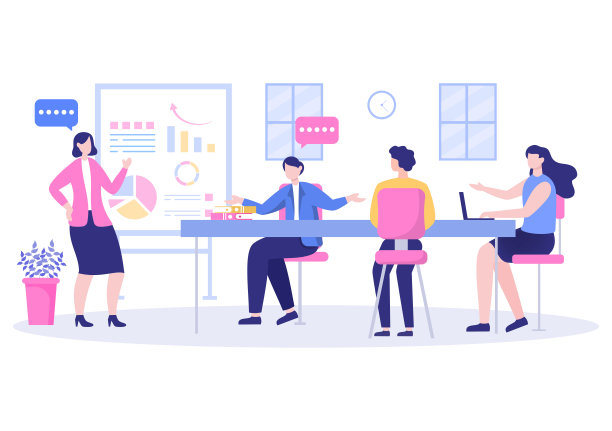 商务在线培训，研讨会或课程背景矢量插图。导师做关于市场营销，销售，报告，电子商务的演讲。横幅和着陆页图片下载