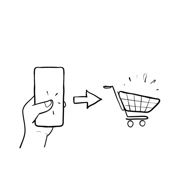手绘涂鸦点击和收集顺序在网上购物插图矢量孤立的背景图片下载