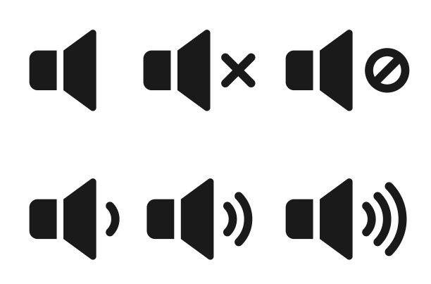 声音图标集。病媒隔离的音量上升，下降或静音控制收集。声音音量控制符号。音频声音图标-股票矢量。图片下载