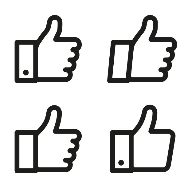 点赞图标集。竖起大拇指的线条图标。平面样式-股票向量。图片下载