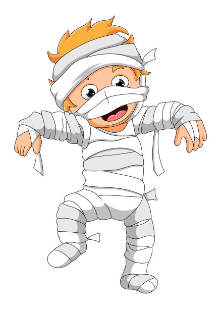 这个男孩穿着木乃伊服装吓唬人们图片下载