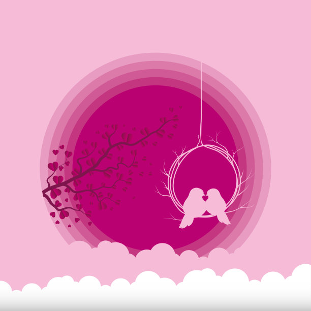 鸟亲吻与树枝和云矢量设计图片下载