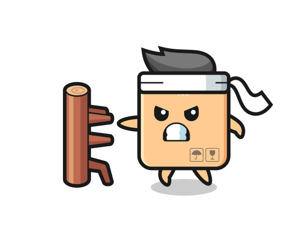 纸板箱卡通里的空手道战士图片下载