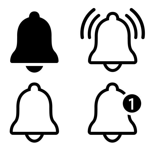 贝尔通知图标。报警的象征。进入收件箱的信息。响了警钟。闹钟和智能手机应用提醒。社交媒体元素。新消息符号平面样式-股票向量。图片下载