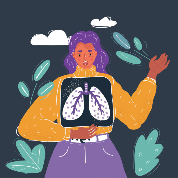 矢量插图的妇女持有x光肺在黑暗的背景上胸部。图片下载