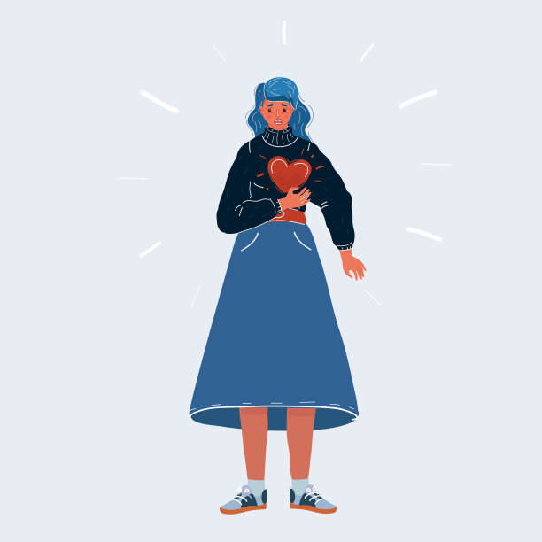 患有心痛或惊恐症的全身女性矢量图。压力、需要看医生、心脏疾病、白色背景上的焦虑症图片下载