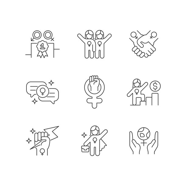 女权运动直线图标集图片下载