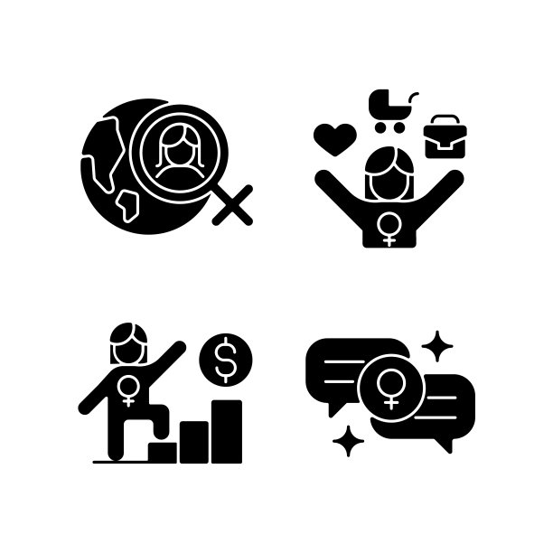 主流女权主义黑色符号图标设置在空白图片下载