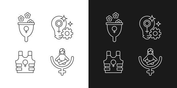 现代女性主义线性图标设置为黑暗和光明模式图片下载