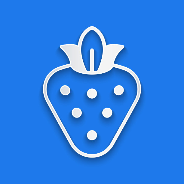 剪纸草莓图标孤立在蓝色图片下载