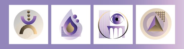 现代集合抽象梯度构成的标志，设计，突出在紫色和金色的颜色。矢量趋势的抽象形状和几何，极简主义图片下载