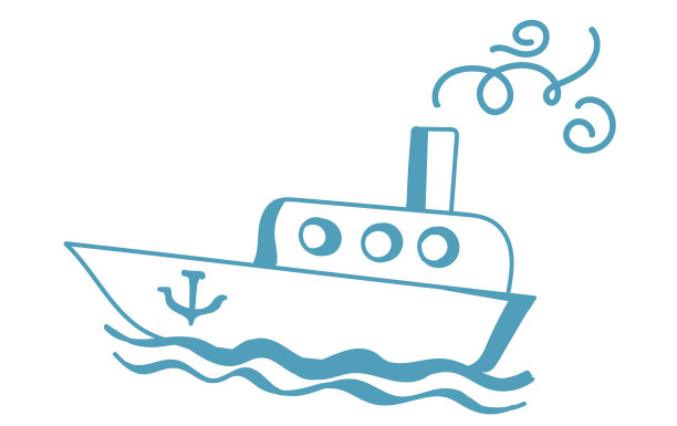 孩子们画的一条船，孤立在白色的背景上。孩子的涂鸦图片下载