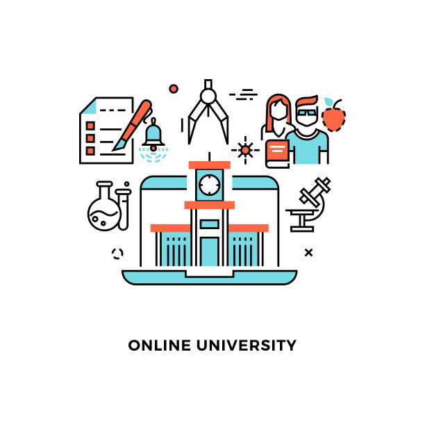 在线教育的概念。网络研讨会，网络平台上的远程学习。学生科研矢量纲横幅图片下载