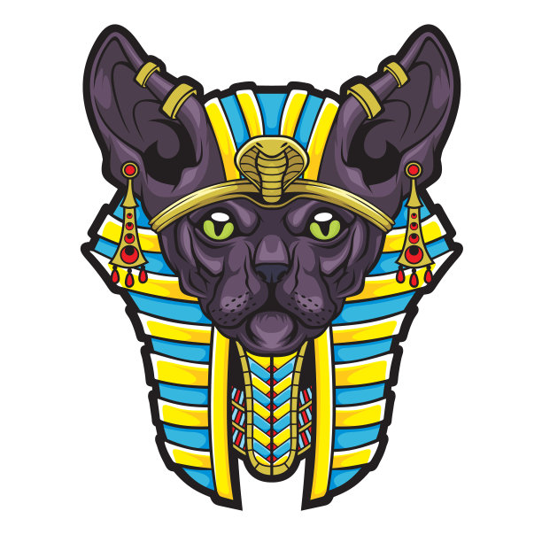 女神Bastet神庙。来自古埃及风格化的斯芬克斯猫。图片下载