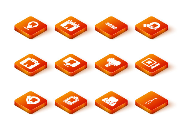 设置在线牙科护理，牙科卡，牙齿x光，诊所位置，牙齿，种植，explorer缩放器和图标。向量图片下载