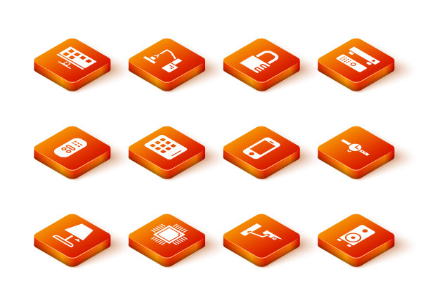 设置台灯，处理器与微电路CPU，遥控器，图形平板电脑，安全摄像头，智能手机，立体声扬声器和腕表图标。向量图片下载