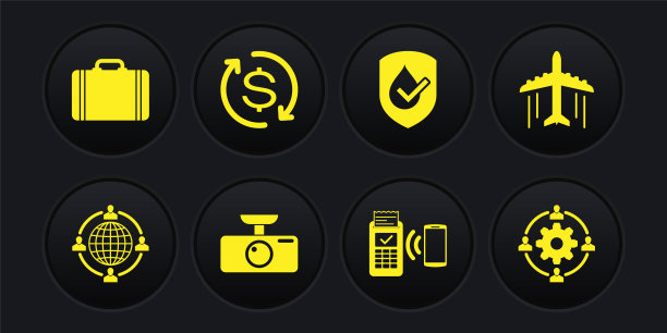 集外包概念、平面、车载DVR、POS终端、防水、返工投资等图标。向量图片下载