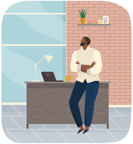 办公室工作人员站在桌子旁边的笔记本电脑。男士企业家在工作日休息图片下载