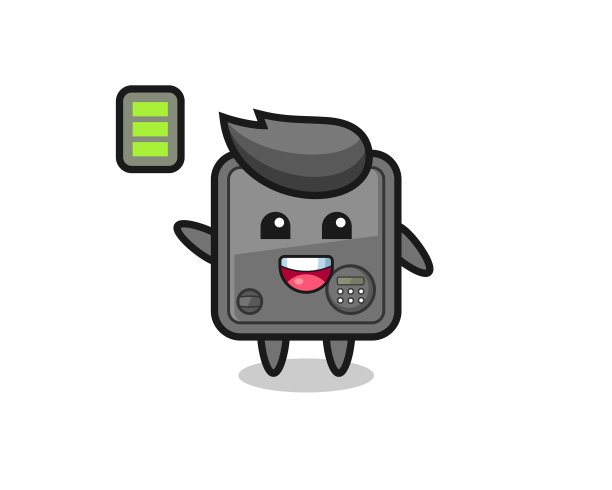 保险箱的吉祥物字符与精力充沛的姿态图片下载