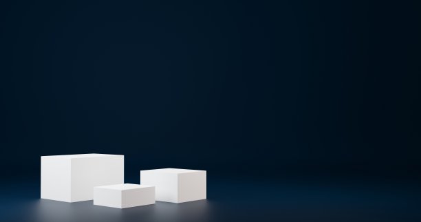 蓝色房间中的豪华白色产品展台，产品场景工作室，极简设计，3D渲染图片下载