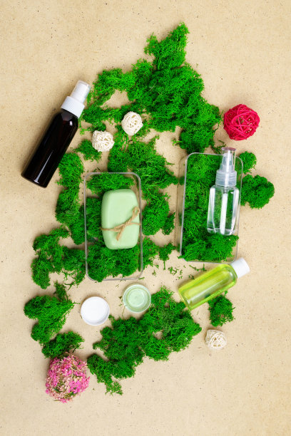 化妆品为身体护理天然海苔，化妆品，香皂，身体护理。垂直图图片下载