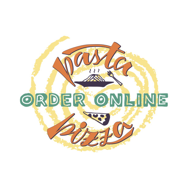 网上订购的黄色螺旋背景上的意大利面披萨图片下载