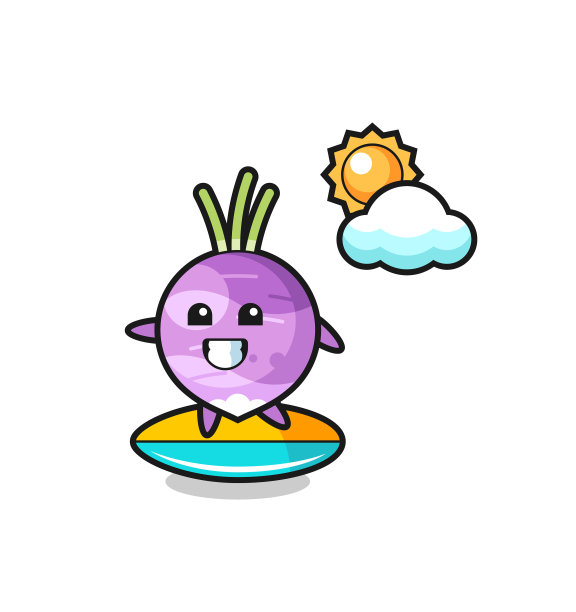 萝卜卡通在海滩上冲浪图片下载