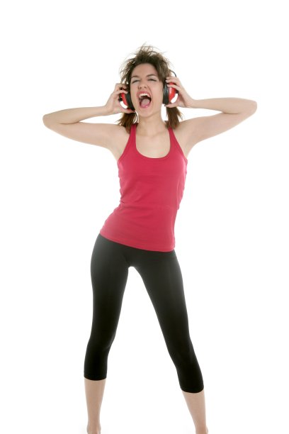 戴着安全耳机的性感美女图片下载