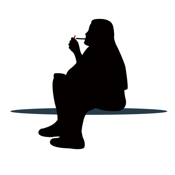 一个女人坐着抽烟，轮廓矢量图片下载