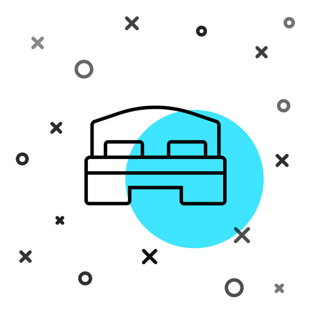 黑线酒店房间床上的图标孤立在白色上图片下载