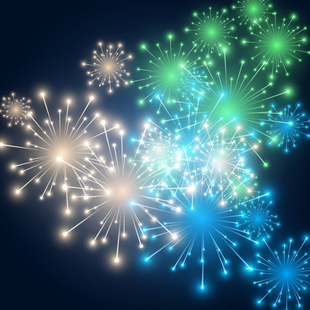 节日的五彩烟火和庆祝彩灯图片下载