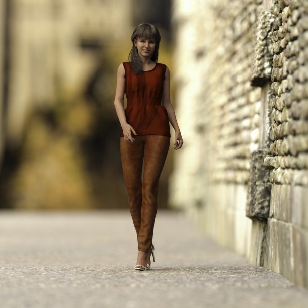 女人走。人是不真实的。她是一个3D渲染，因此不需要模型发布。图片下载