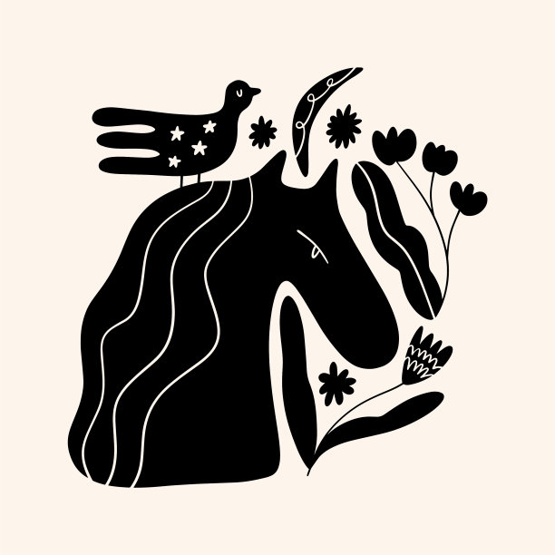 可爱的斯堪的纳维亚马艺术，民间乡村图片下载