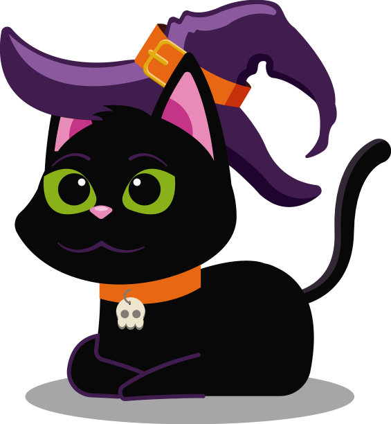 卡哇伊卡通黑猫与巫婆帽万圣节图片下载