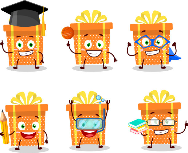 小学生橙色圣诞礼物卡通图片下载