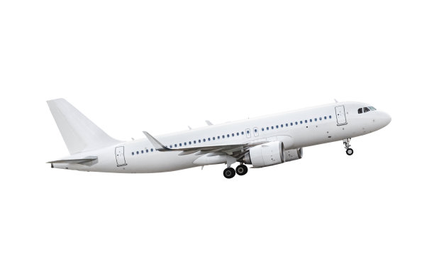 现代客机在飞行中，隔离在白色背景上图片下载