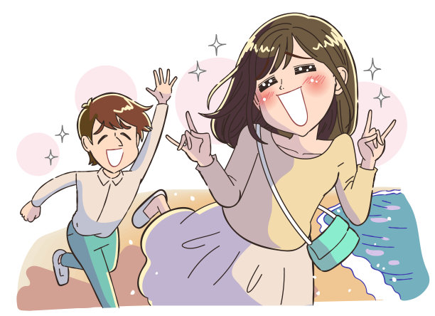 年轻夫妇在沙滩上奔跑图片下载