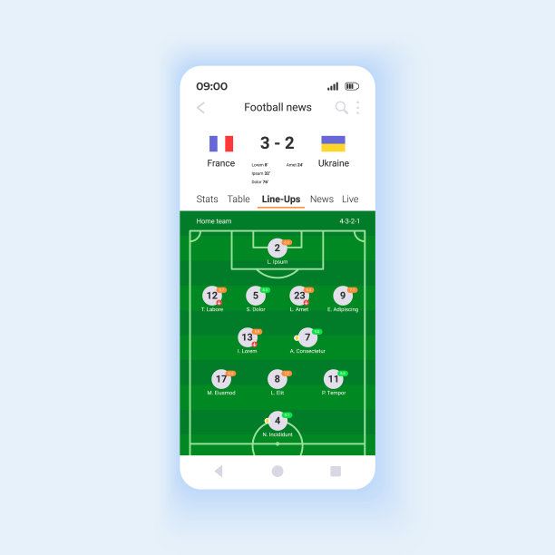 足球新闻和结果的智能手机界面图片下载