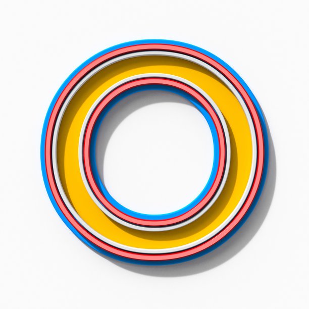 平板衬线彩色轮廓字体与阴影字母O 3D图片下载