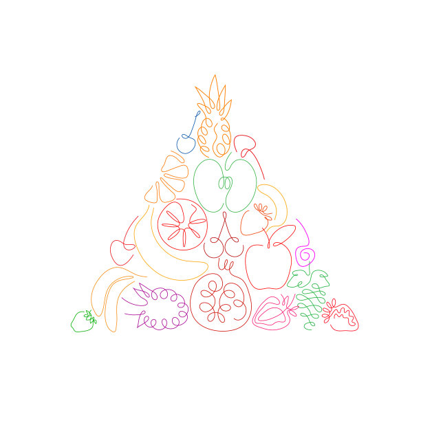 一条线把不同的水果排成三角形图片下载