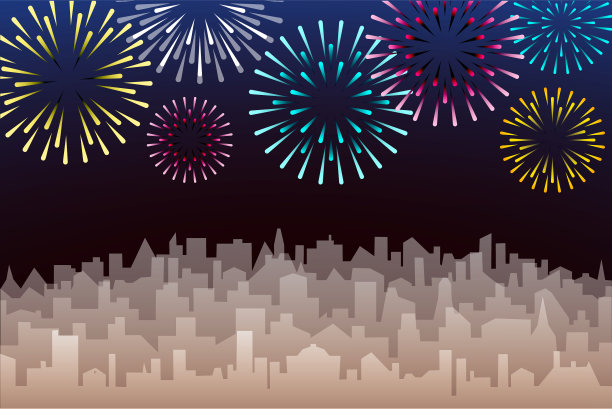 城市夜景配烟花夜景图片下载