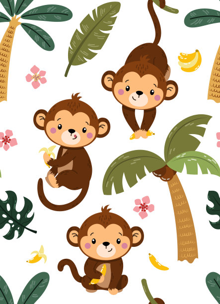 可爱无缝的童稚图案与可爱的猴子图片下载